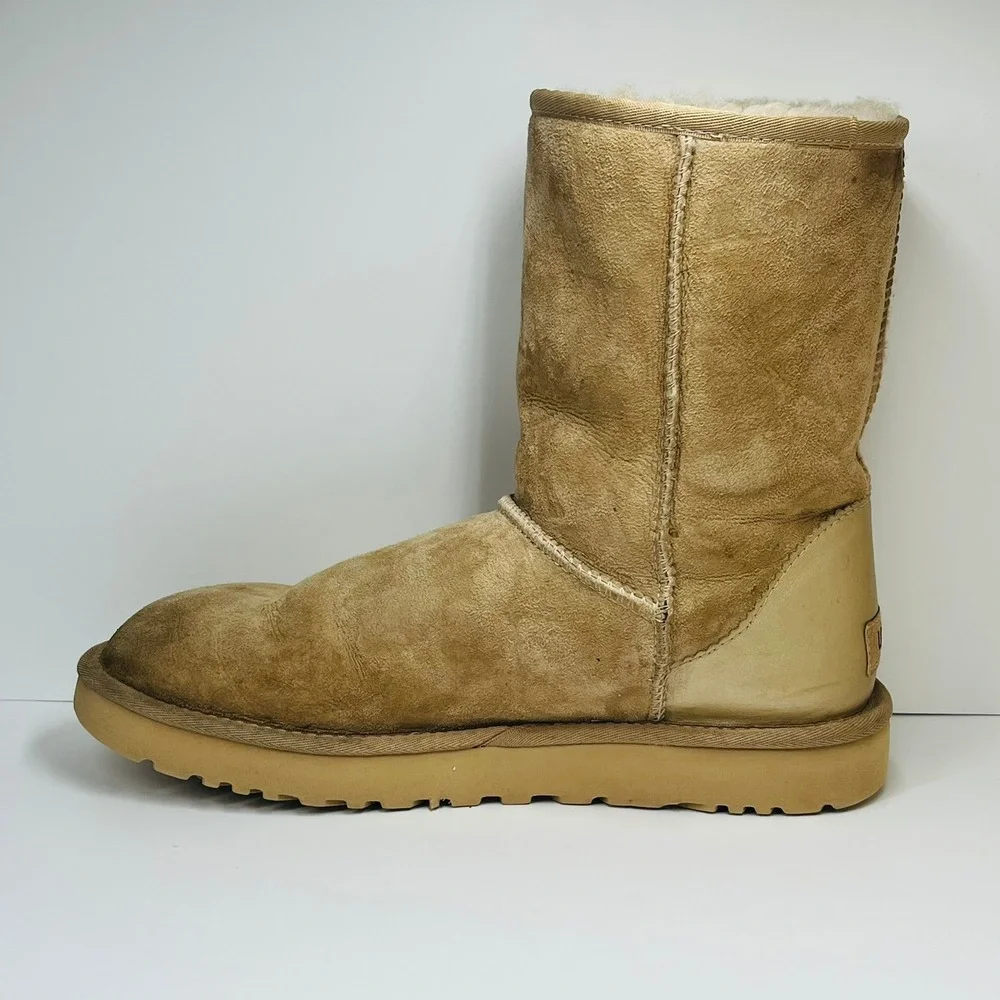 UGG Classic Short Metallic Heel Boots Women Size 10 Sand Gold Suede 1019030